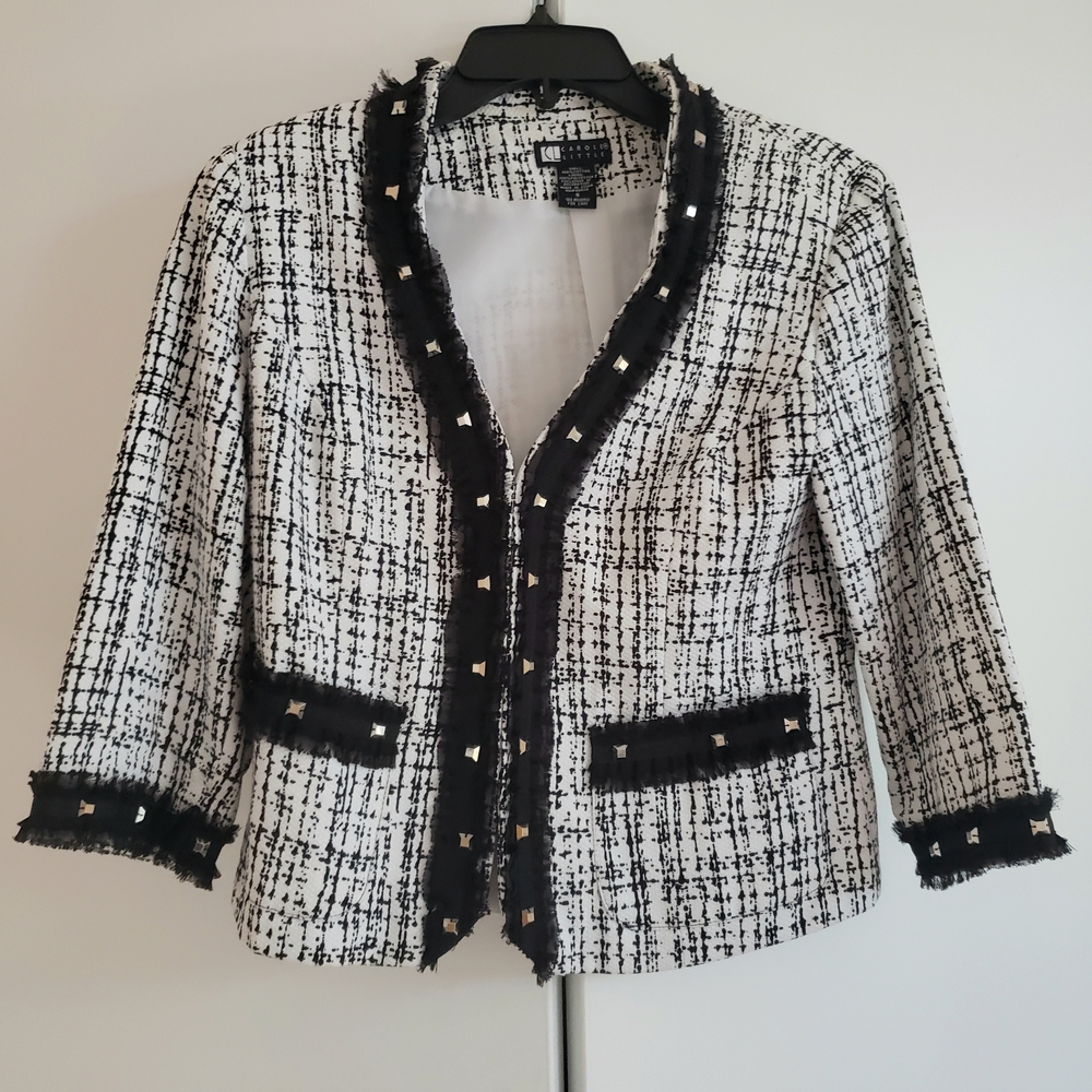 Carole Little Black and White Textured Blazer Size S